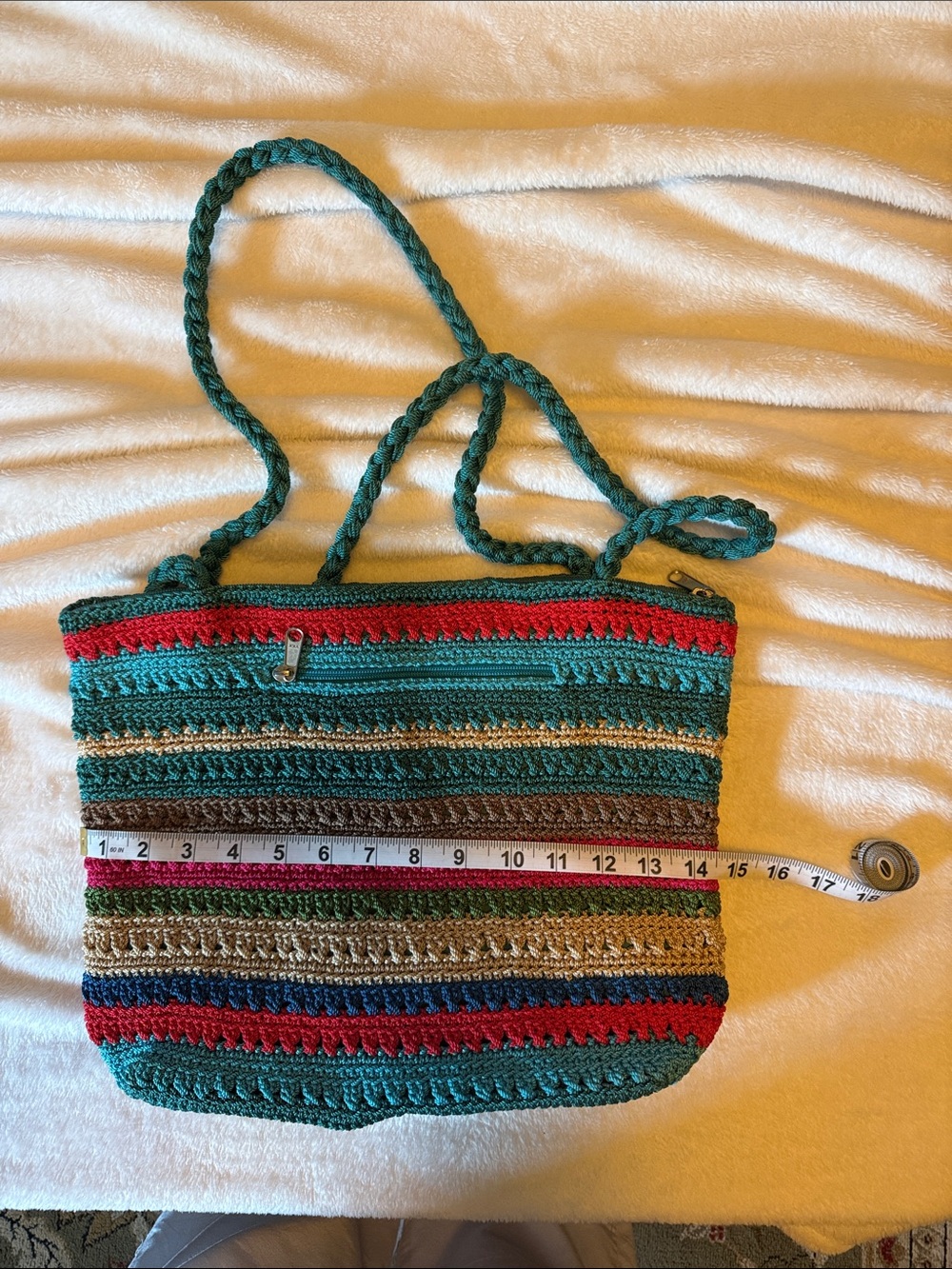 Merona Teal Multi-Stripe Crochet Shoulder Bag